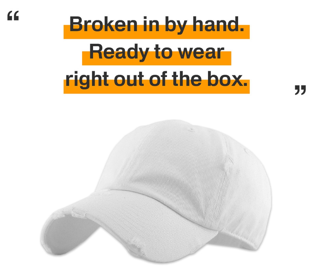 White Distressed Vintage Baseball Cap Front Side View